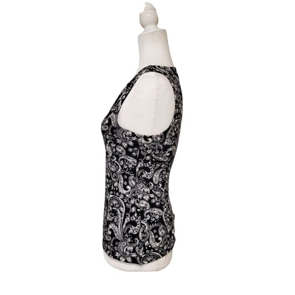 Express Black and White Sleeveless Paisley Print Keyhole Top XSmall - Picture 6 of 11